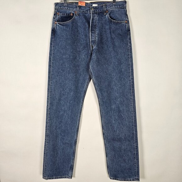 Vintage 90s Levis 501 Button Fly Preshrunk NWT Mens 34x34 Blue Denim Jeans - Picture 1 of 9